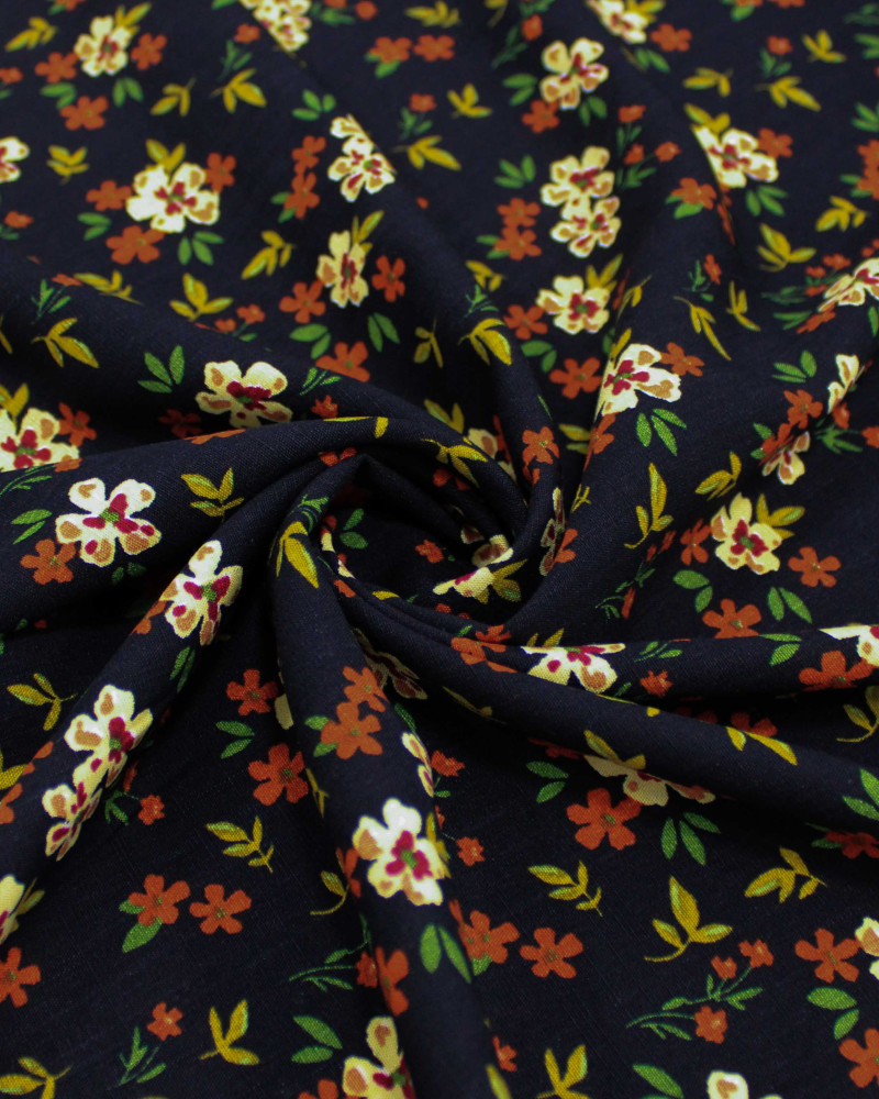 Tecido Viscose Texturizada Micro Tapete Floral Colorido e Preto