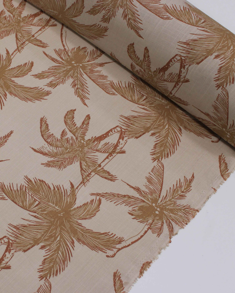 Tecido Viscose Texturizada Palmeiras Argila e Bege