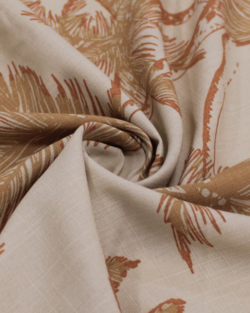 Tecido Viscose Texturizada Palmeiras Argila e Bege