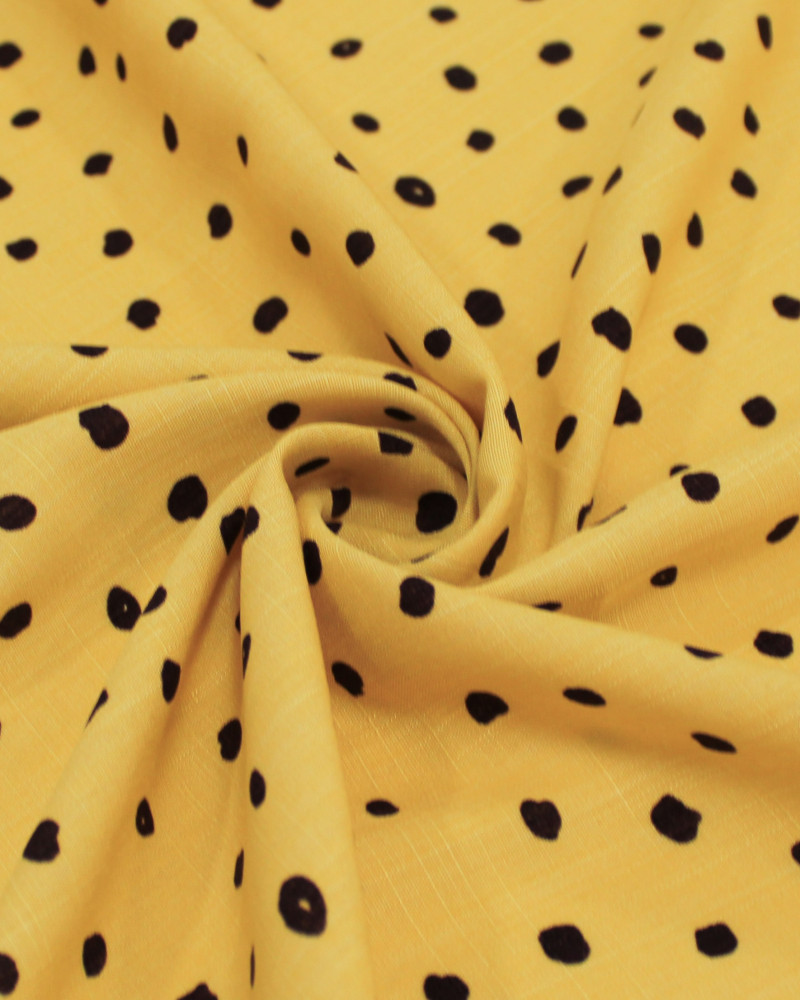 Tecido Viscose Texturizada Pingos Irregulares Marrom Escuro e Amarelo 