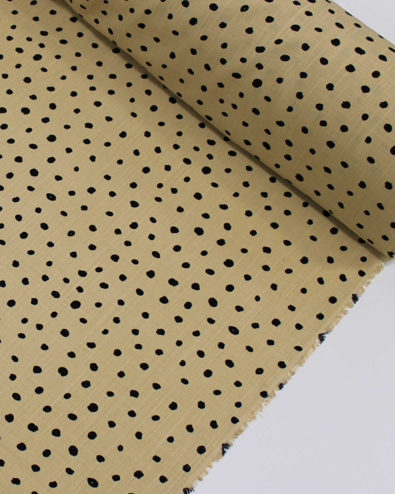 Tecido Viscose Texturizada Pingos Irregulares Preto e Bege