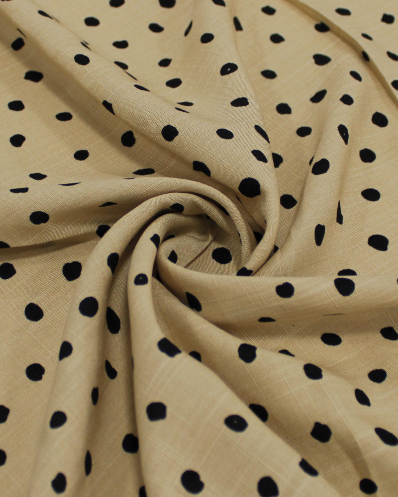 Tecido Viscose Texturizada Pingos Irregulares Preto e Bege