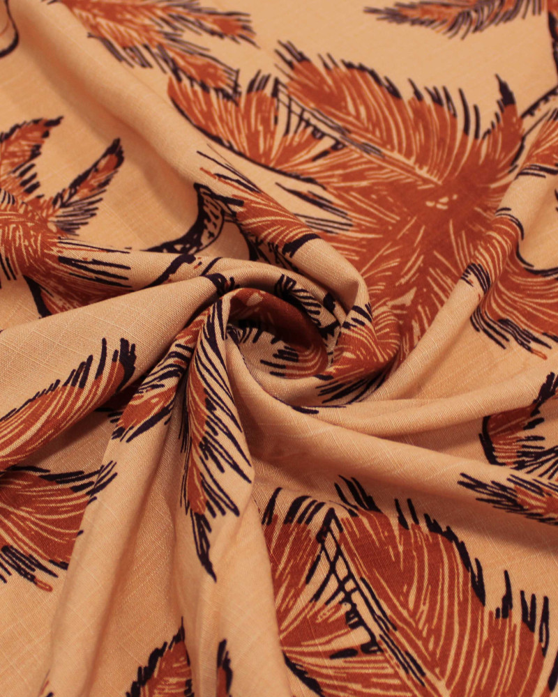 Tecido Viscose Texturizada Palmeiras Marrom Claro e Salmão
