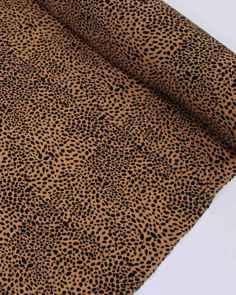 Tecido Viscose Pingos Irregulares Preto e Argila