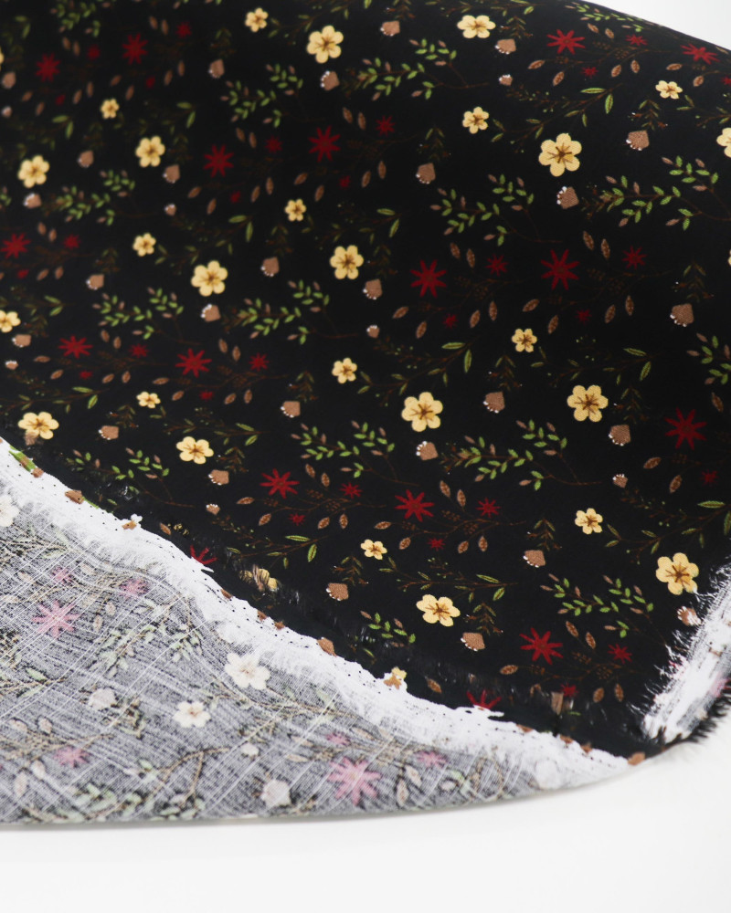 Tecido Viscose Texturizada Liberty Dourado, Marsala e Preto