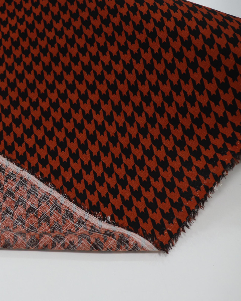 Tecido Viscose Texturizada Pied Poule Preto e Telha