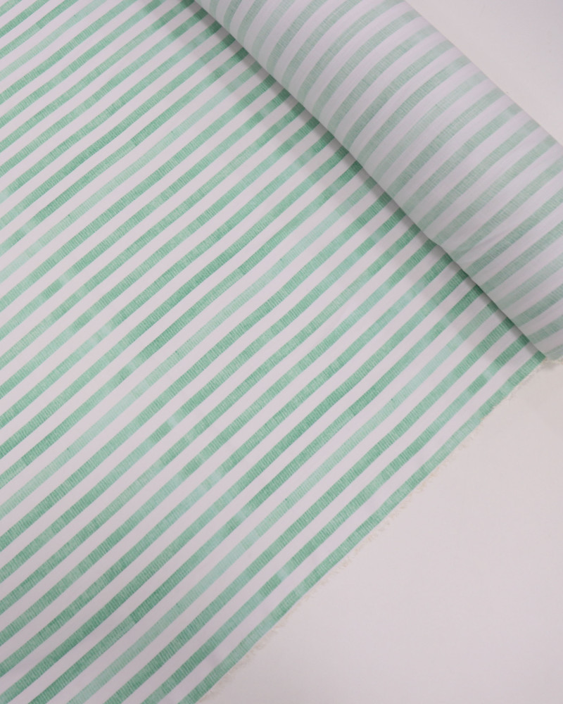 Tecido Viscose Texturizada Listrado Verde Estonado e Branco
