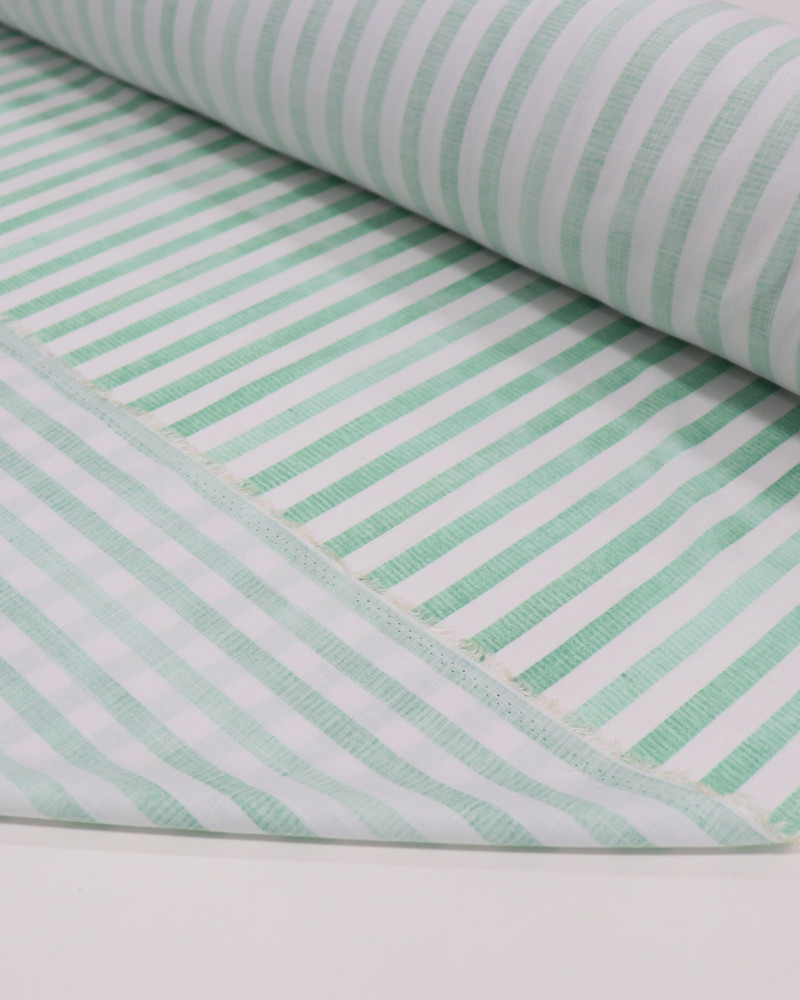 Tecido Viscose Texturizada Listrado Verde Estonado e Branco