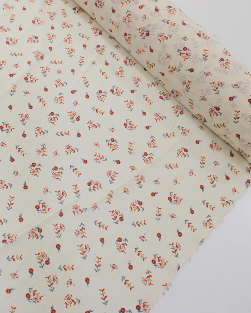 Tecido Crepe Chiffon Grosso Micro Ramos Colorido e Creme