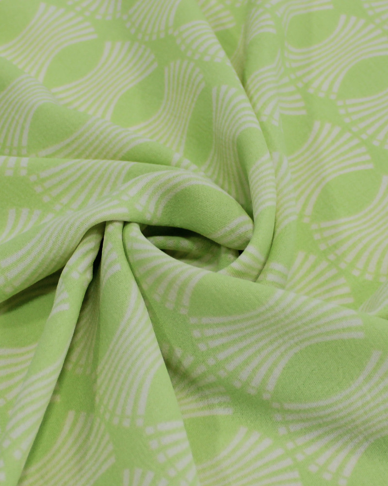 Tecido Crepe Koshibo Estampa Geométrica Creme e Verde Lima