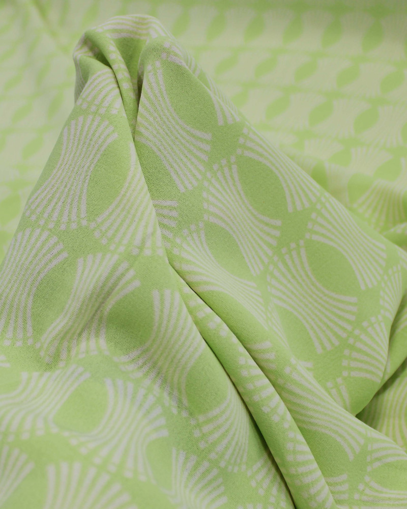 Tecido Crepe Koshibo Estampa Geométrica Creme e Verde Lima
