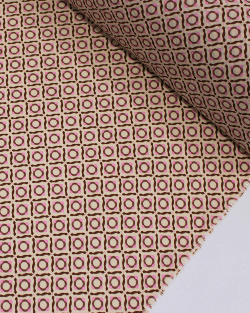 Tecido Crepe Chiffon Grosso Estampa Multi Geométrica Marrom, Rosa e Bege