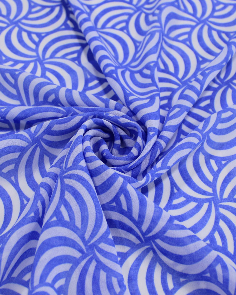 Tecido Crepe Chiffon Grosso Ilusão de Ótica Branco e Azul
