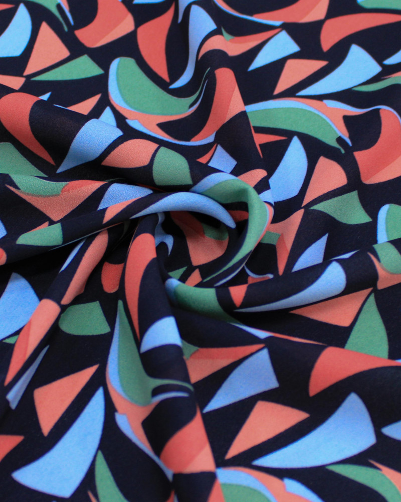 Tecido Crepe Koshibo Estampa Abstrata Colorido e Preto