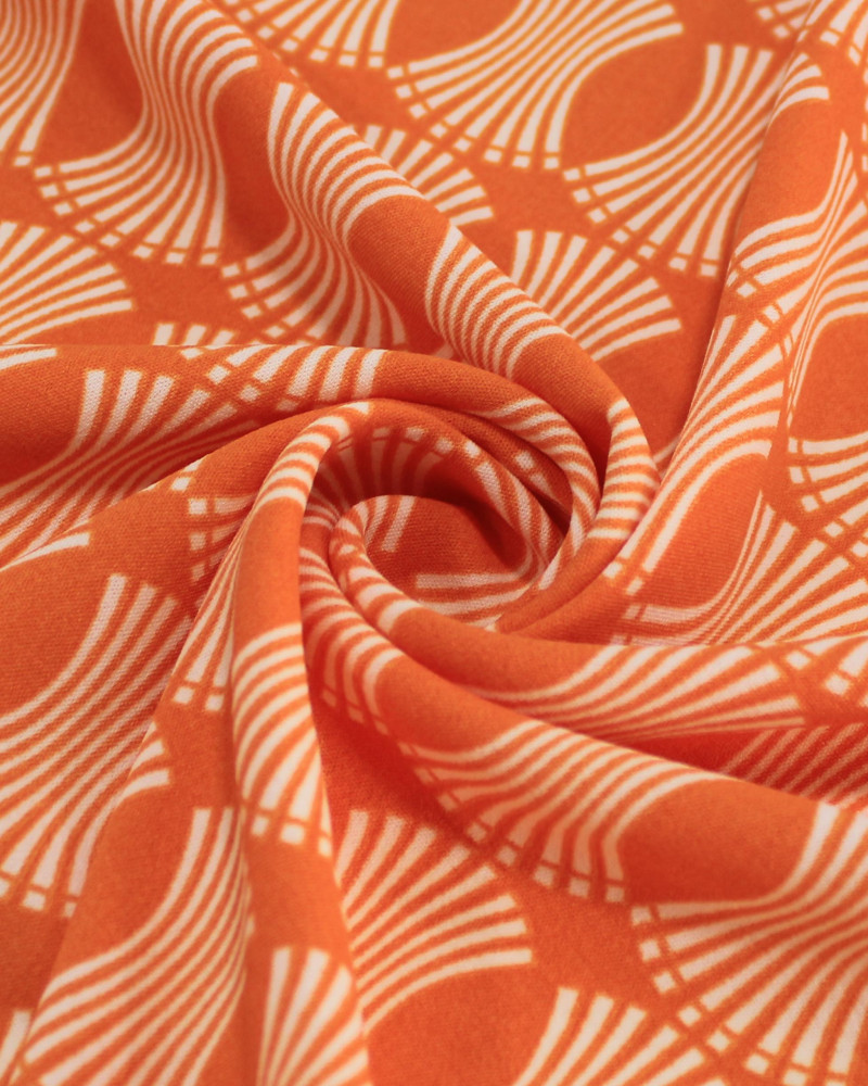 Tecido Crepe Koshibo Estampa Geométrica Creme e Laranja