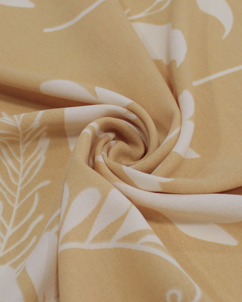 Tecido Crepe Koshibo Macro Ramos Creme e Palha