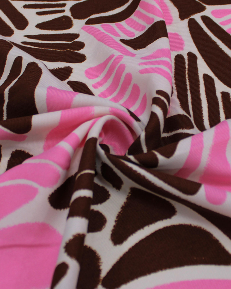Tecido Crepe Sarjado Riscos Rosa, Marrom e Branco