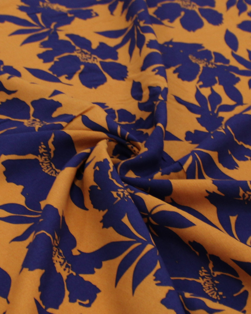 Tecido Viscose Macro Floral Abstrato Azul Marinho e Ferrugem (2m)