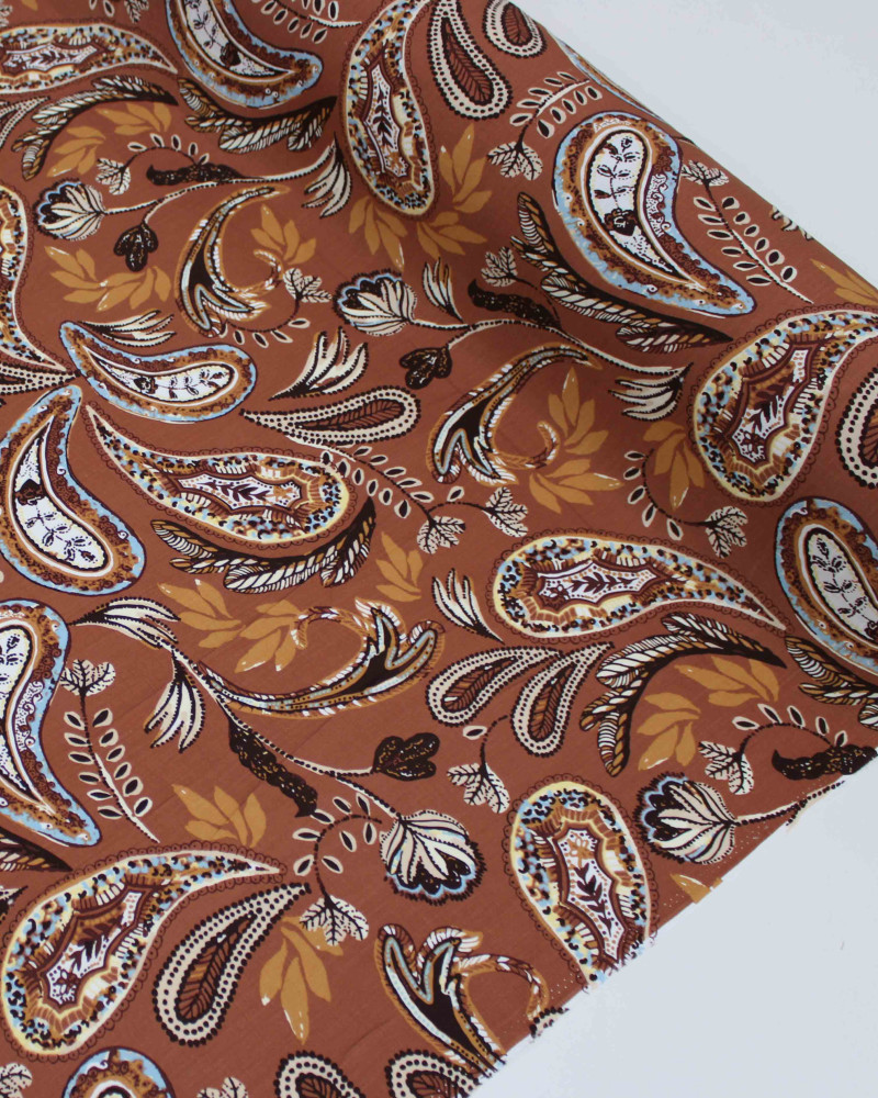 Tecido Viscose Texturizada Macro Ramos em Cashmere Tons Terrosos