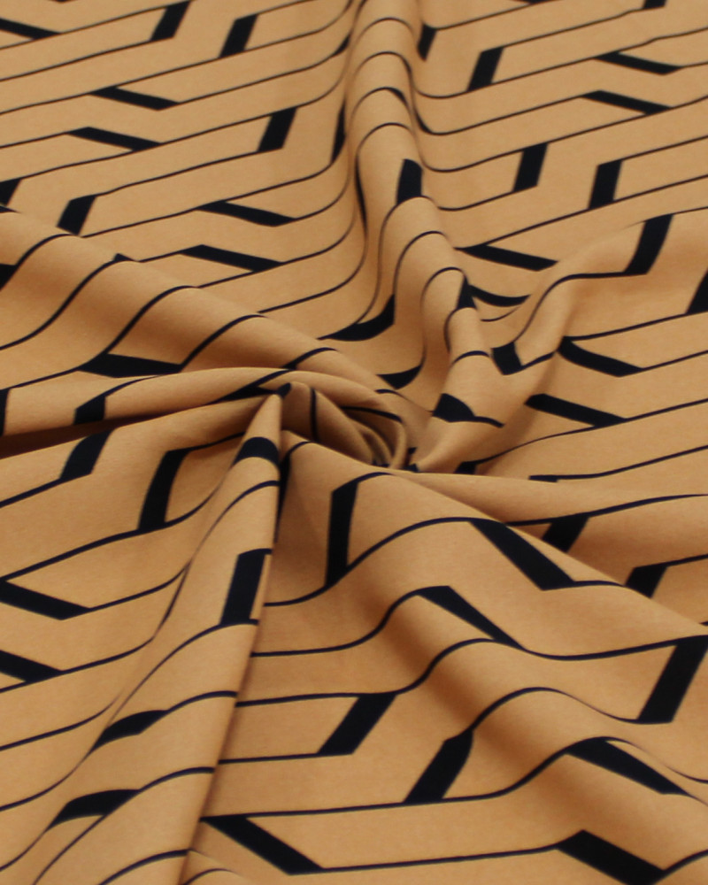 Tecido Viscose Listras Abstratas Preto e Argila
