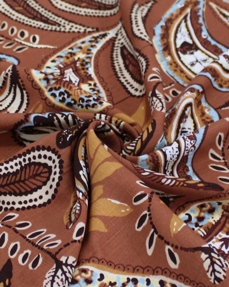 Tecido Viscose Texturizada Macro Ramos em Cashmere Tons Terrosos