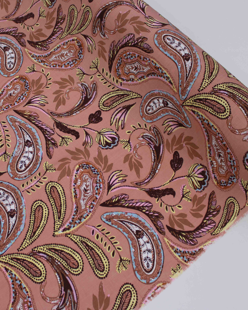 Tecido Viscose Texturizada Macro Ramos em Cashmere Tons Neutros
