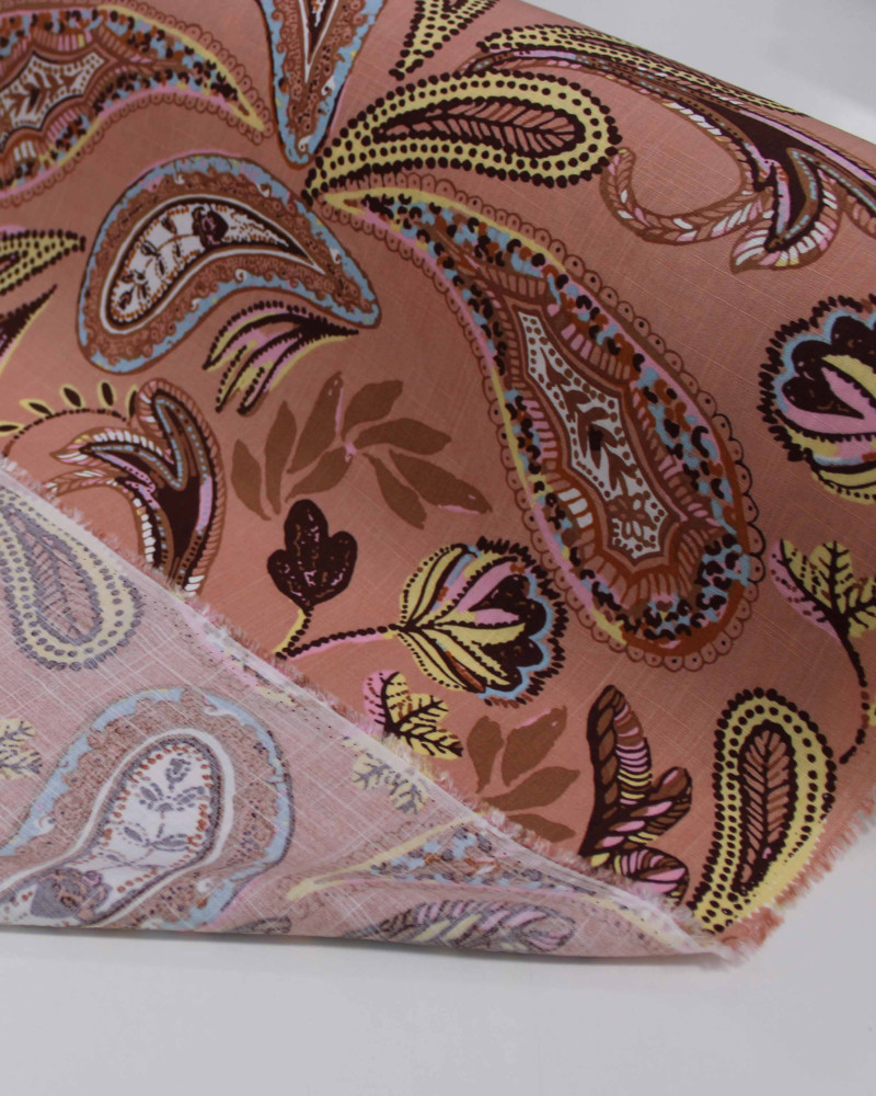 Tecido Viscose Texturizada Macro Ramos em Cashmere Tons Neutros