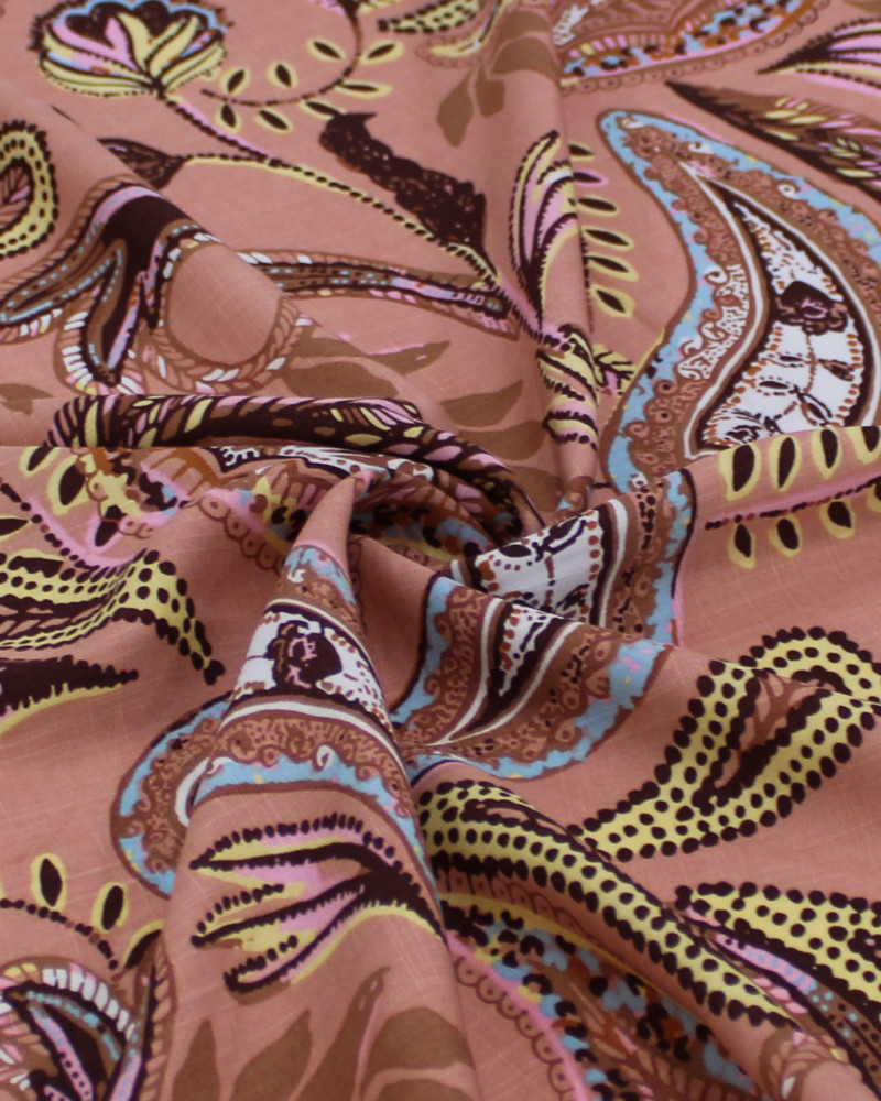 Tecido Viscose Texturizada Macro Ramos em Cashmere Tons Neutros