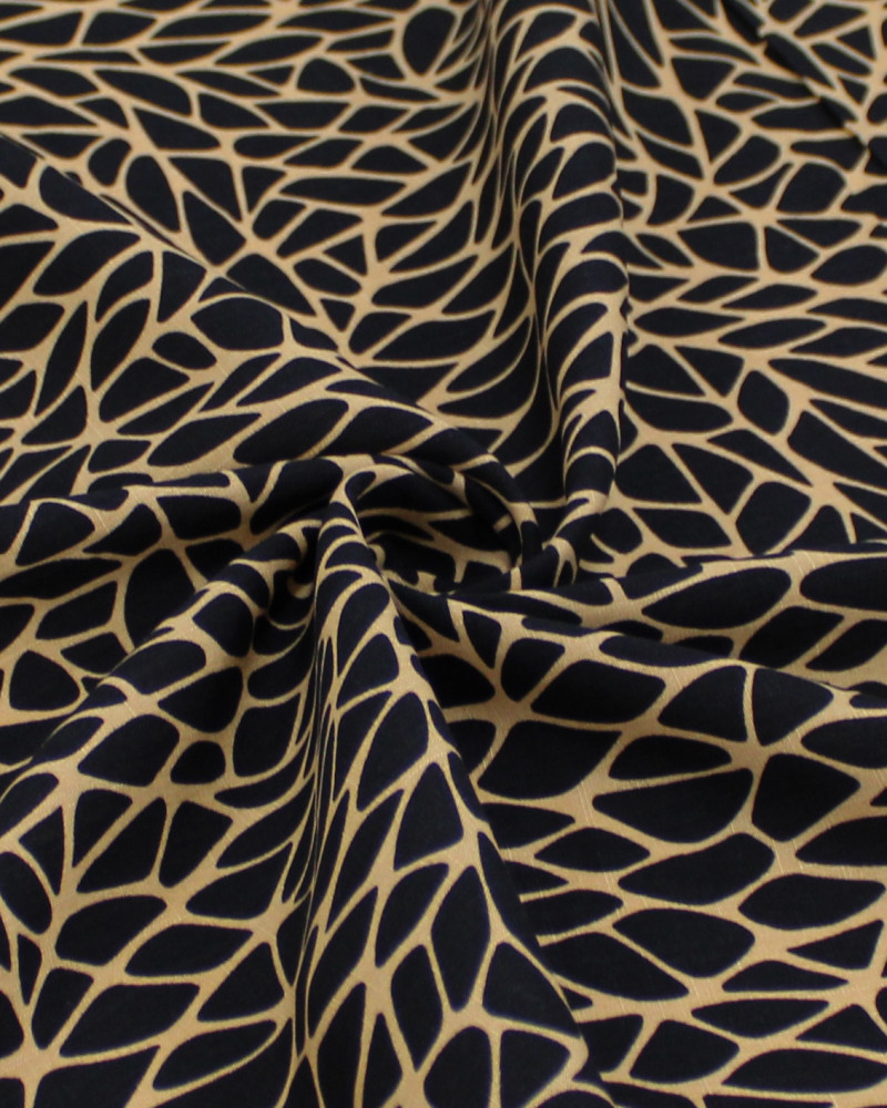 Tecido Viscose Texturizada Fragmentos Preto e Argila