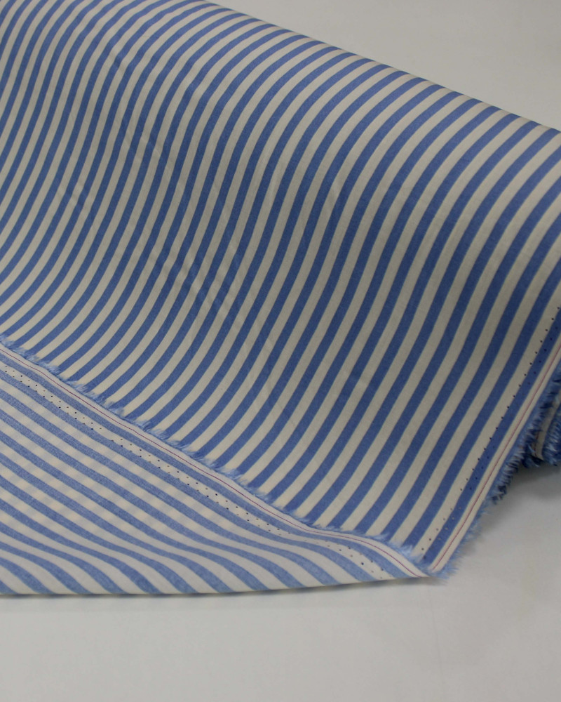 Tecido Viscose Listrado Azul e Offwhite