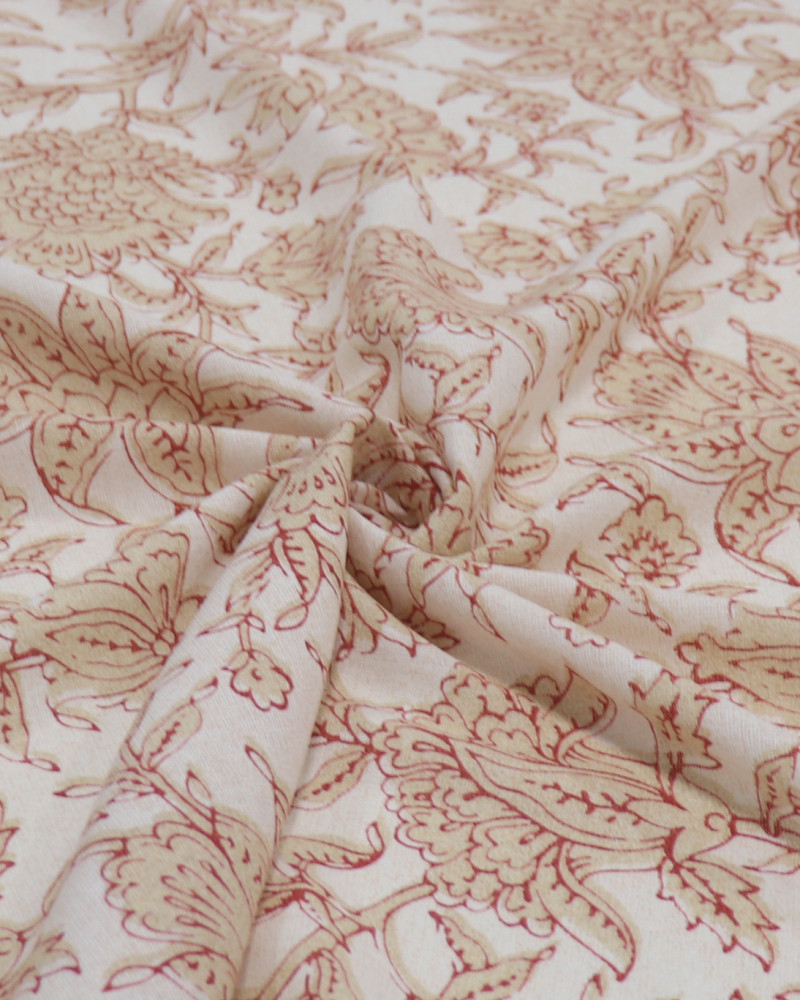 Tecido Linho Misto Estampado Macro Floral Indiano Bege e Offwhite