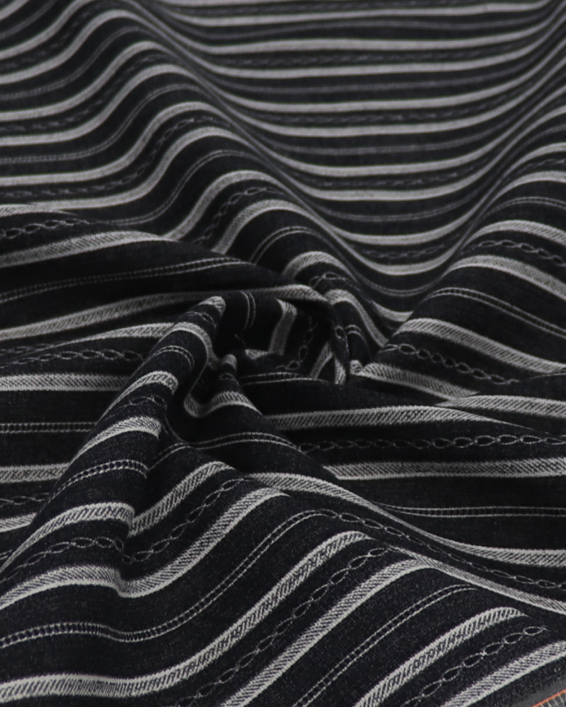 Tecido Linho Misto Estampado Cordas e Correntes Offwhite e Preto Mescla