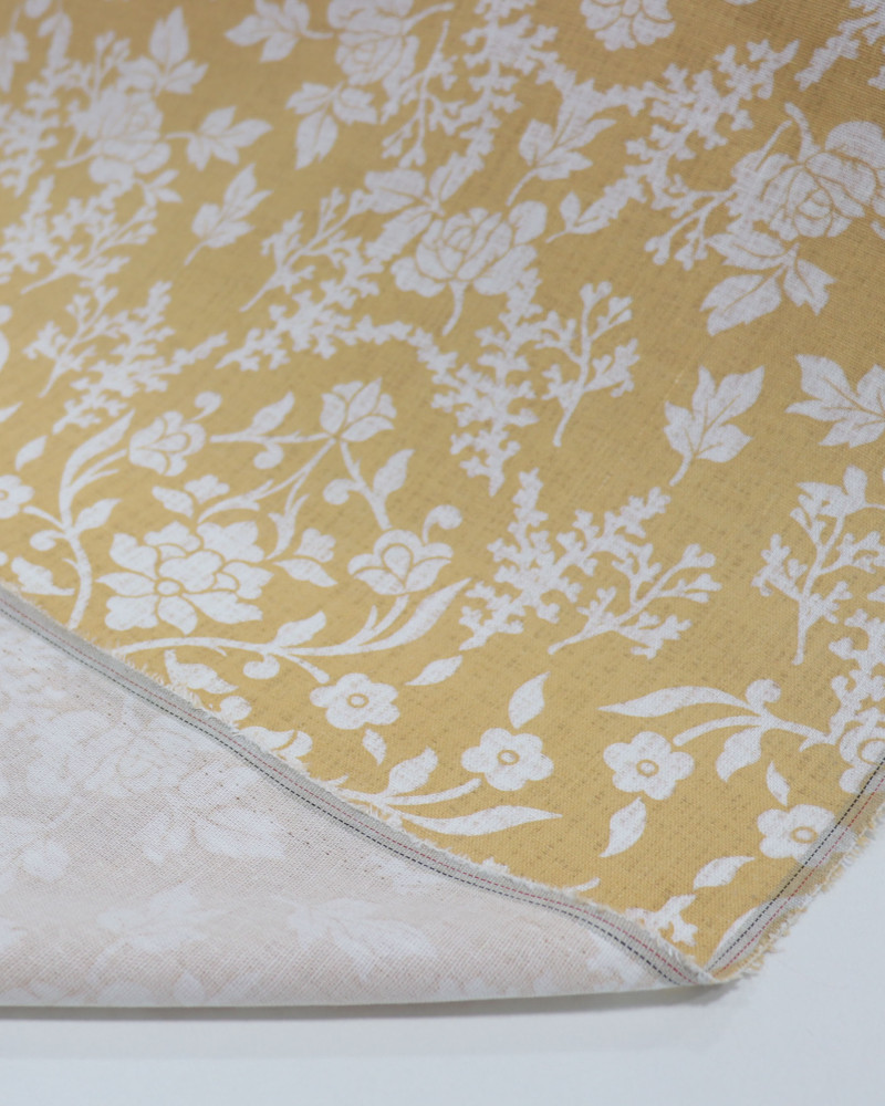 Tecido Linho Misto Estampado Arabesco Floral e Ocre