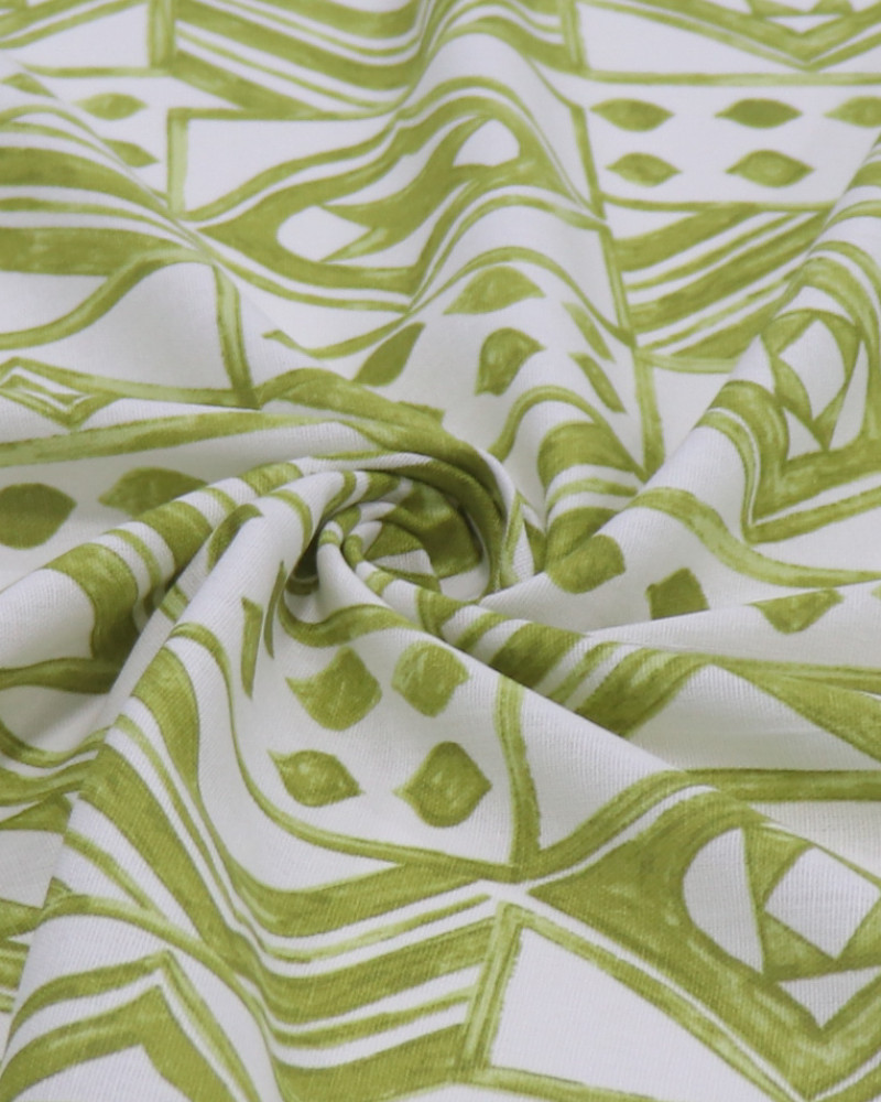 Tecido Linho Misto Estampado Multi Estampa Verde Abacate e Branco