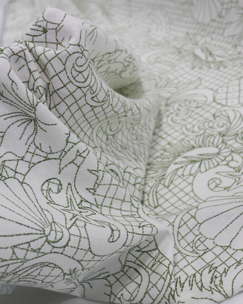 Tecido Linho Misto Estampado Quadriculado Tropical Verde e Offwhite