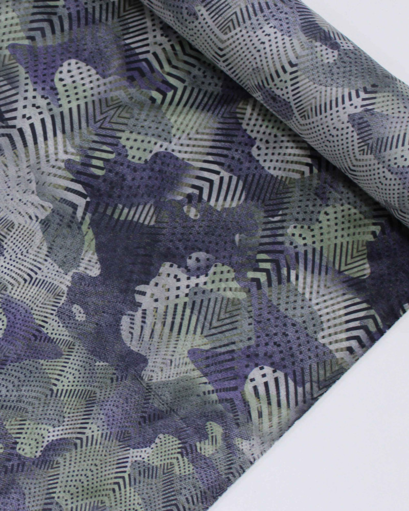 Tecido Tactel Fino Acetinado Camuflagem Abstrata Verde e Cinza