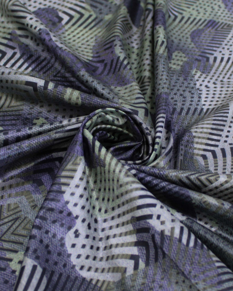 Tecido Tactel Fino Acetinado Camuflagem Abstrata Verde e Cinza