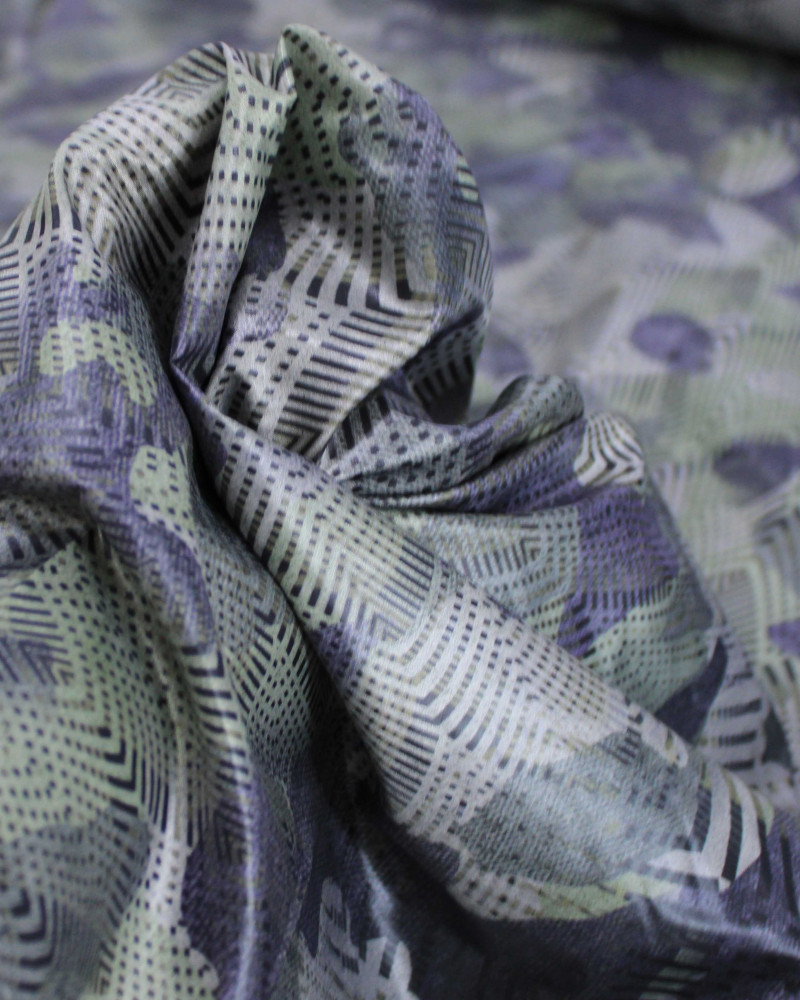 Tecido Tactel Fino Acetinado Camuflagem Abstrata Verde e Cinza