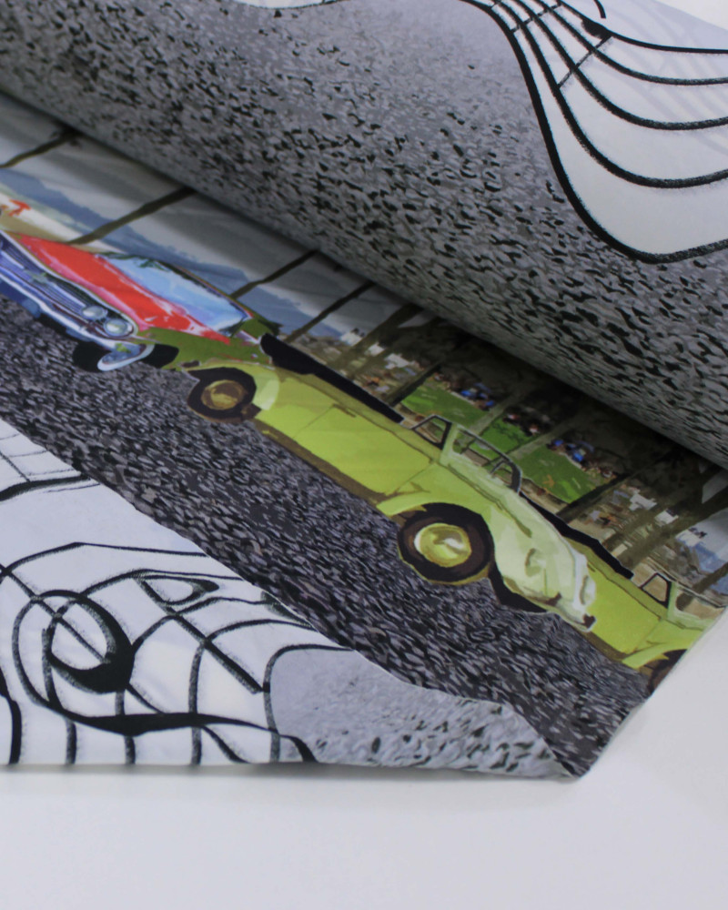 Tecido Tactel Fino Multi Estampa Vertical Carros e Música Colorido