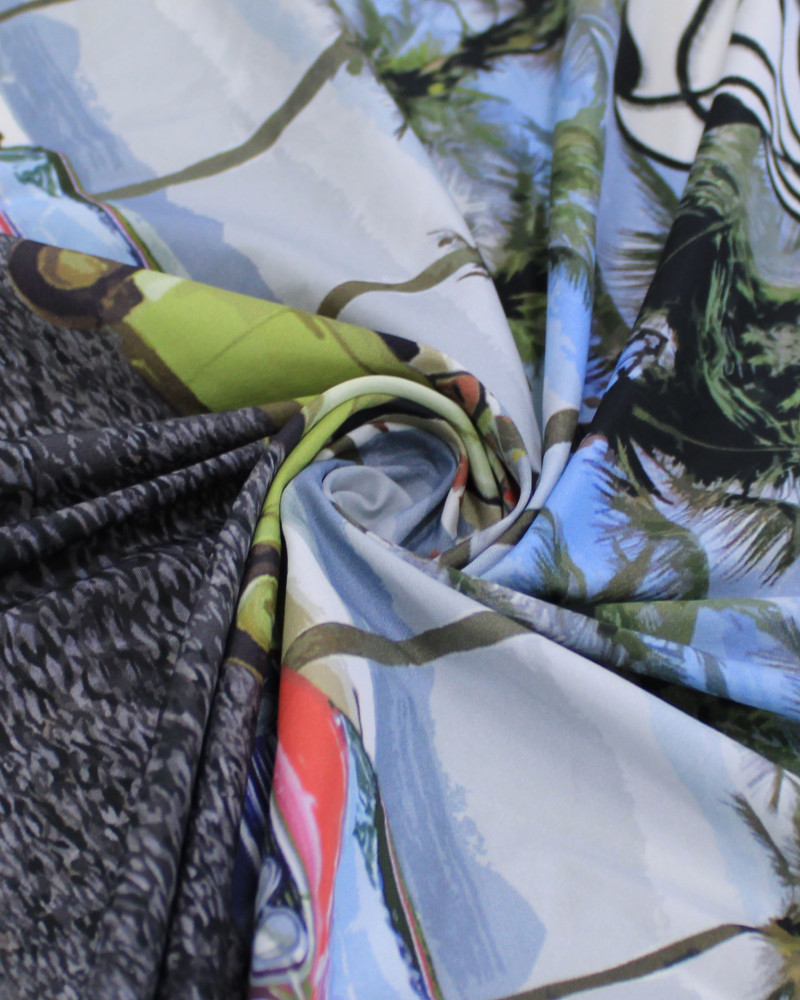 Tecido Tactel Fino Multi Estampa Vertical Carros e Música Colorido