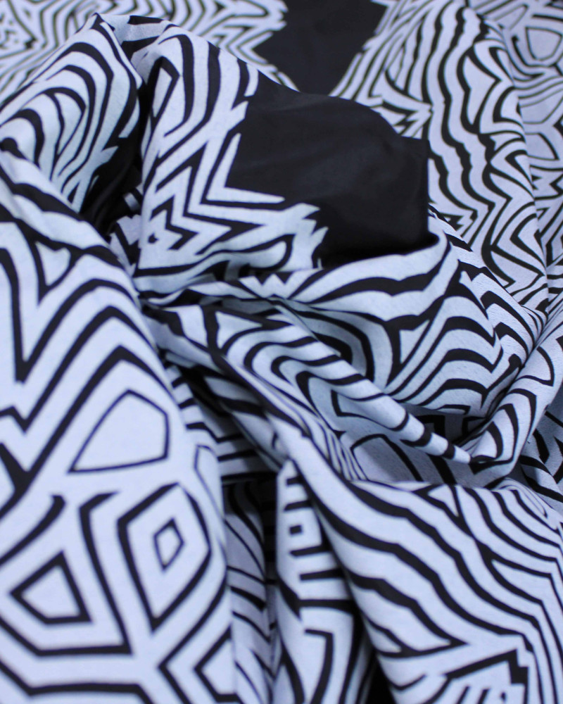 Tecido Tactel Fino Macro Estampa Abstrata Branco e Preto
