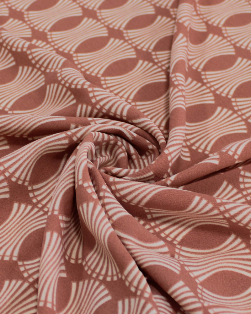 Tecido Crepe Koshibo Estampa Geométrica Creme e Rosé