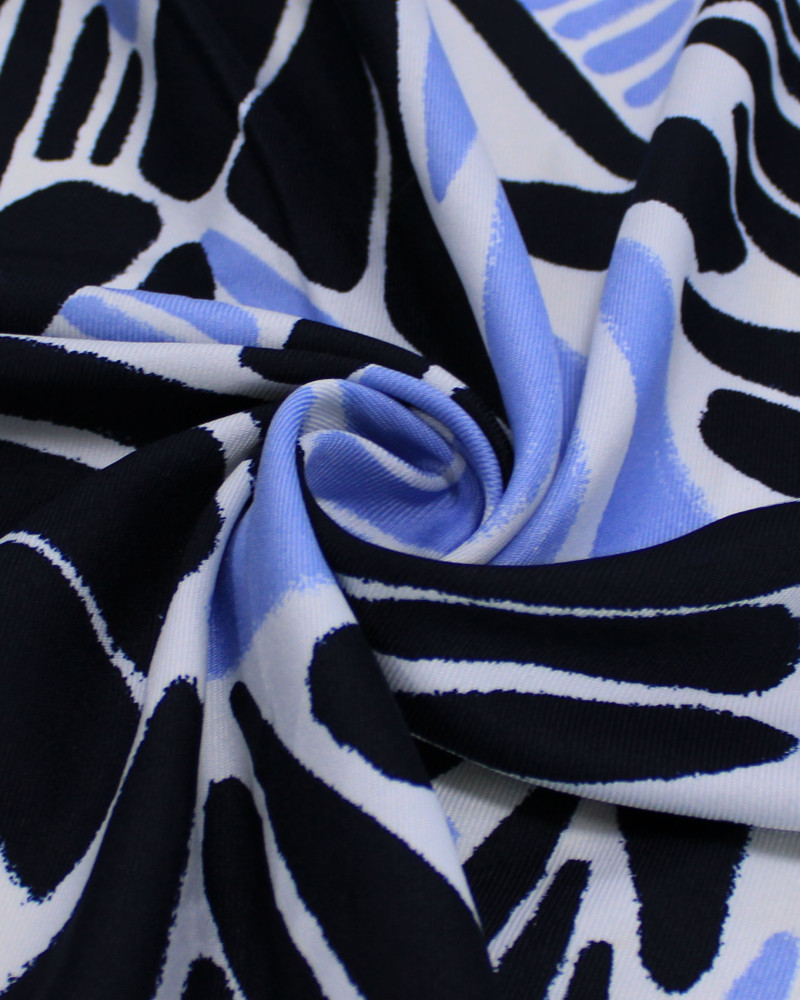 Tecido Crepe Sarjado Riscos Tons de Azul e Branco