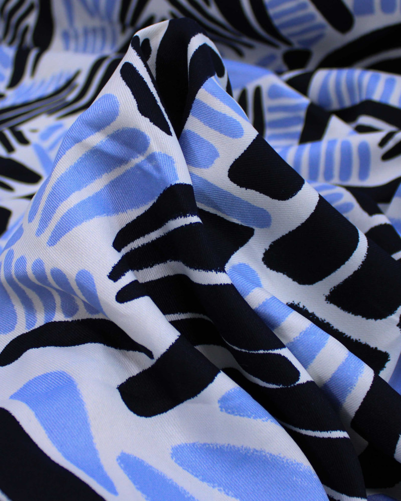 Tecido Crepe Sarjado Riscos Tons de Azul e Branco