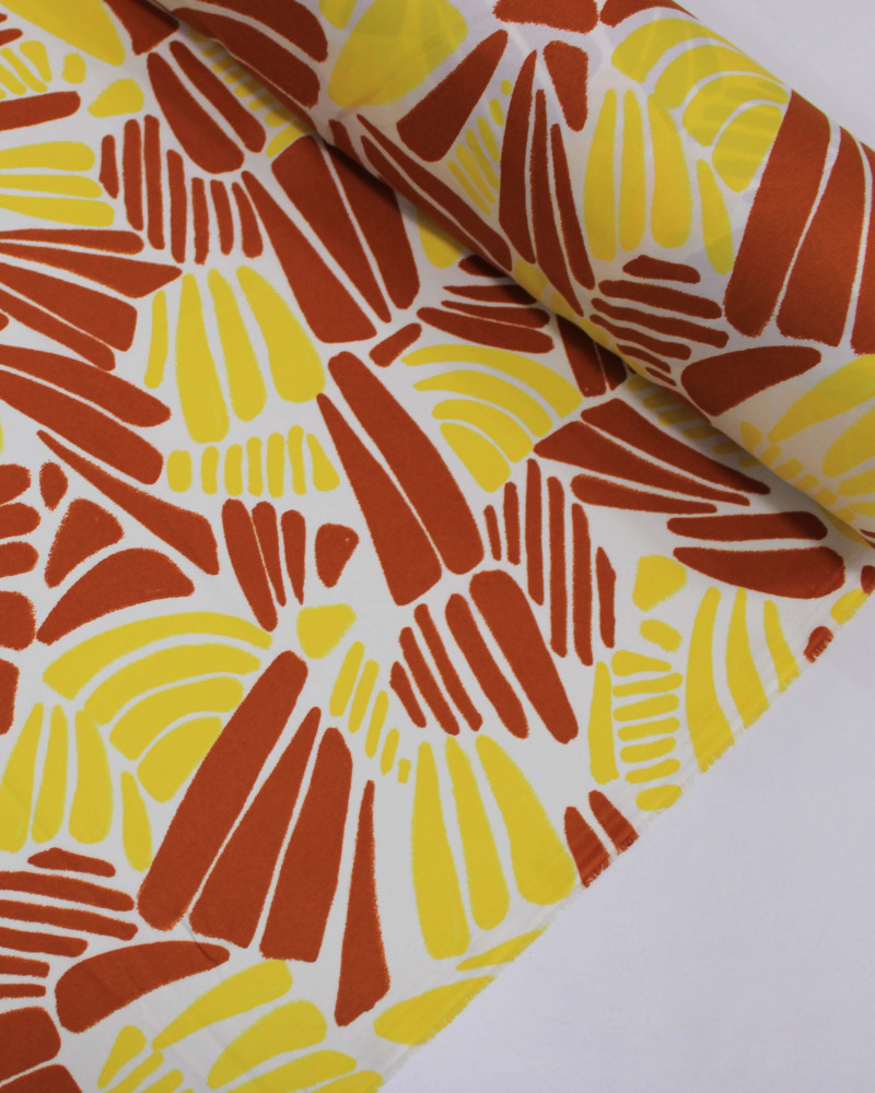 Tecido Crepe Sarjado Riscos Caramelo, Amarelo e Branco