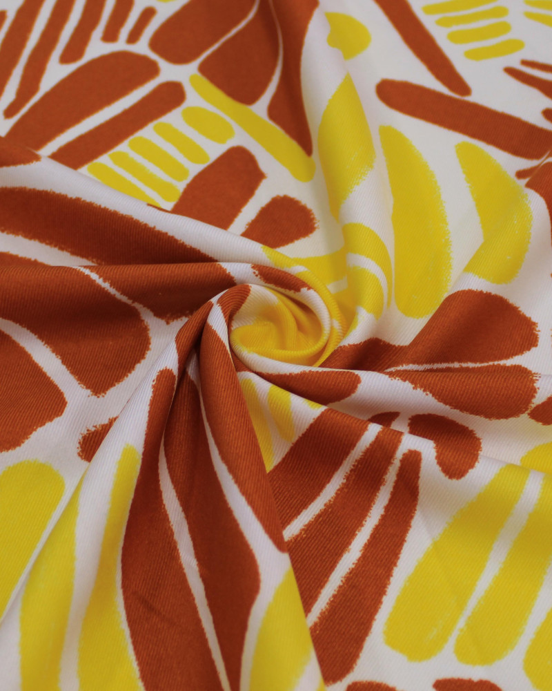 Tecido Crepe Sarjado Riscos Caramelo, Amarelo e Branco