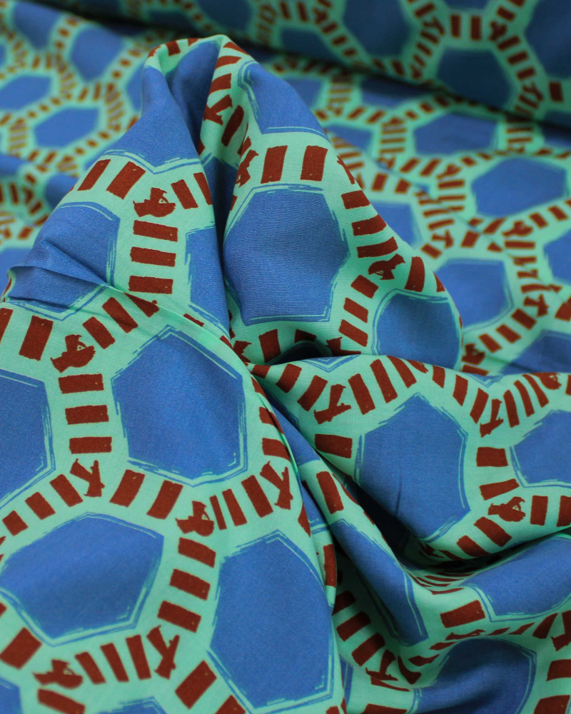 Tecido Viscose Colmeias Azul, Marrom e Verde