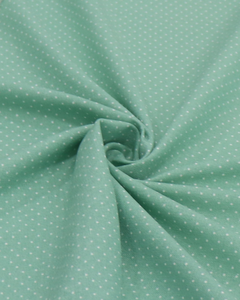 Tecido Linho Misto Estampado Micro Poá Branco e Verde Menta