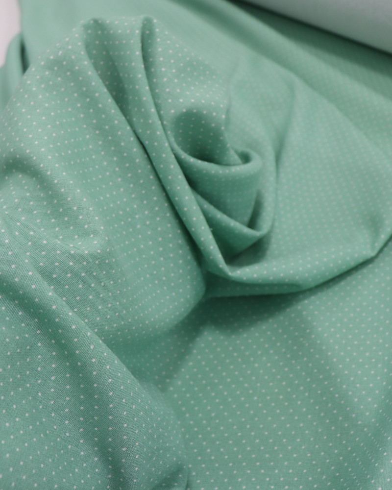 Tecido Linho Misto Estampado Micro Poá Branco e Verde Menta