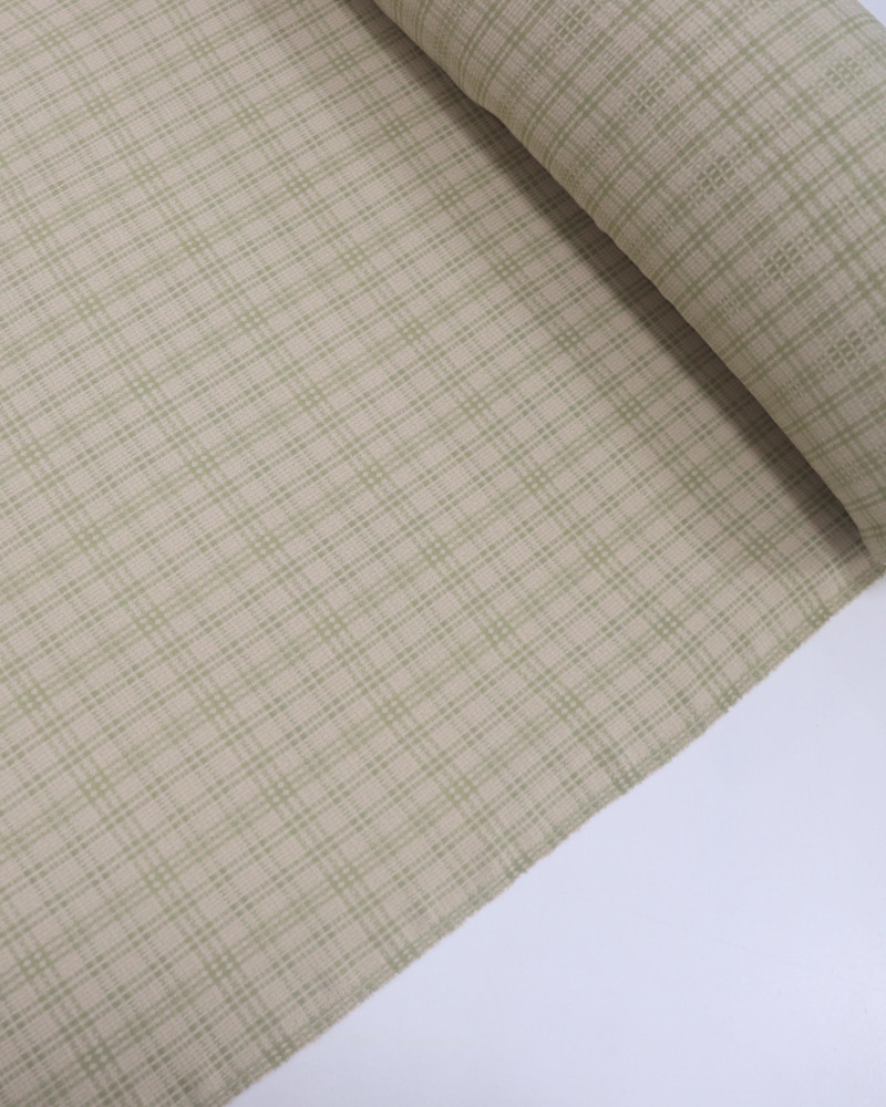 Tecido Crepe de Alfaiataria Xadrez Duplo Verde e Palha